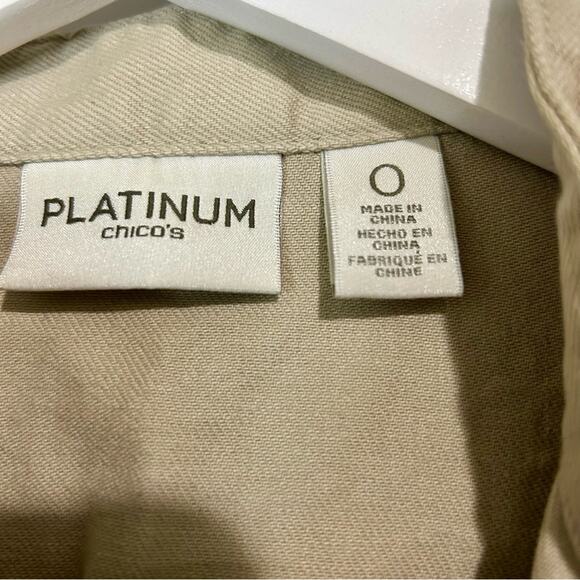 Chico’s Women’s Platinum Khaki Denim Floral Gold Metallic Jacket Size Small EUC - Picture 4 of 8